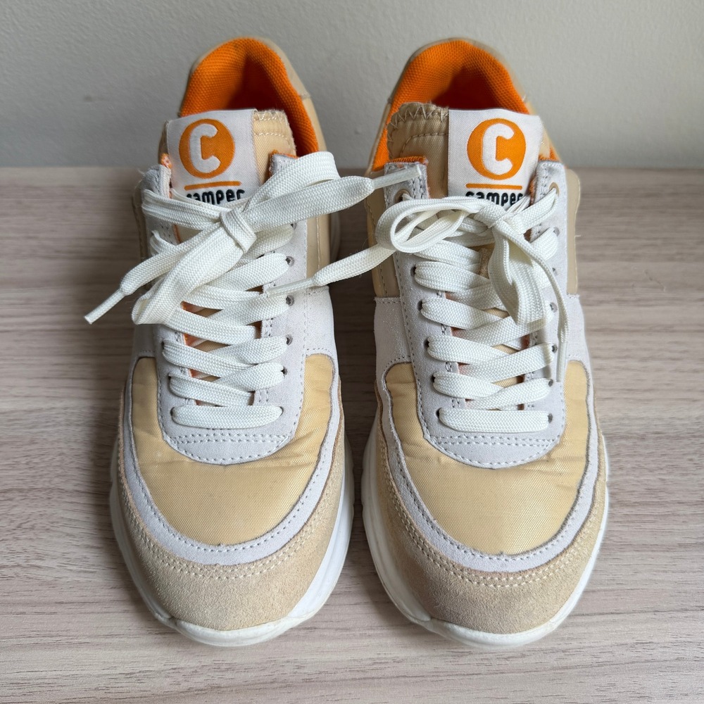 Camper Drift Sneakers Beige Orange Suede Mesh Chunky Platform Size 36